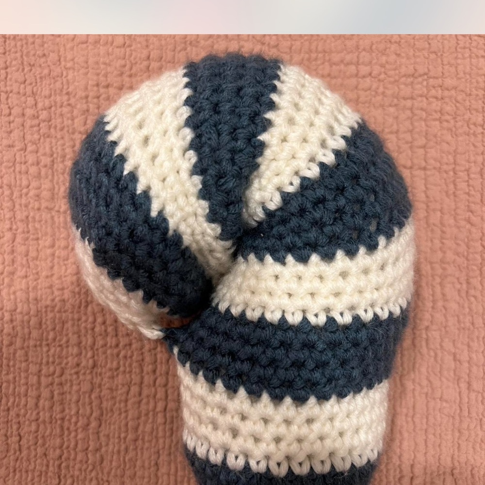 Striped Knitted Pillow - Navy and White